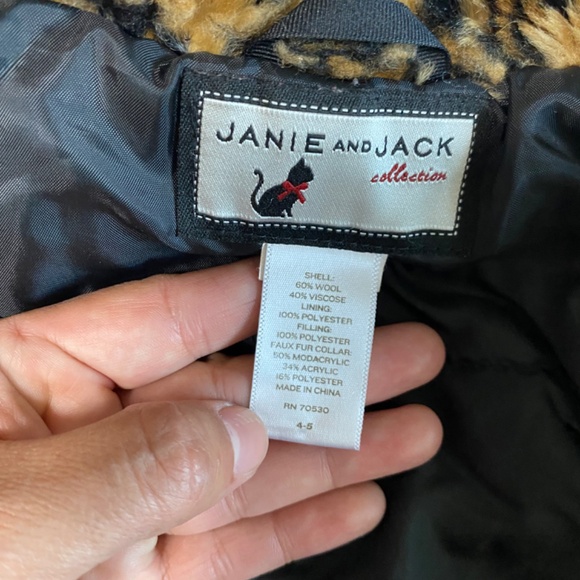 Janie and Jack Collection Pea Coat Fux fur leopard collar SIZE 4/5T - Picture 5 of 10